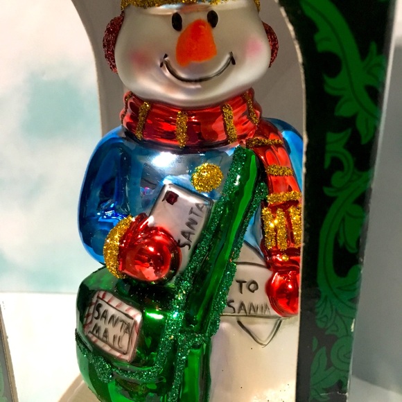 Christmas Snowman Hand Blown Glass Ornament NWT 6” - Picture 2 of 10